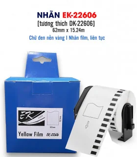 Nhãn film nhựa màu trắng EK-22212 (DK-22212), chống nước, 62mm x 15m (liên tục), tương thích DK-22212 | ⓿❾❼❼❹❼❽❹❻❻ | METAKING
