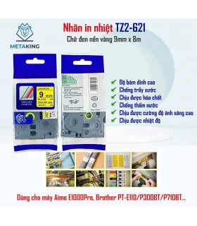 Nhãn In TZ2-S721 (TZe-S721, HZe-S721), 9mm x 8m, Chữ đen nền xanh lá | ⓿❾❼❼❹❼❽❹❻❻ | METAKING