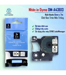 Dymo DM-A43613, [6mm x 7m], Chữ đen nền trắng
