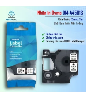 Dymo DM-A45013, [12mm x 7m], Chữ đen nền trắng