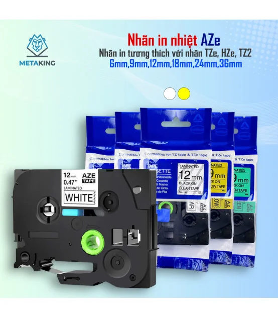 Nhãn In AZe-231 [12mm X 8m, Chữ đen trên nền trắng] | ⓿❾❼❼❹❼❽❹❻❻ | METAKING