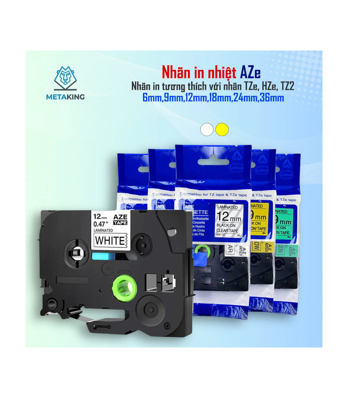 Nhãn In AZe-231 [12mm X 8m, Chữ đen trên nền trắng] | ⓿❾❼❼❹❼❽❹❻❻ | METAKING