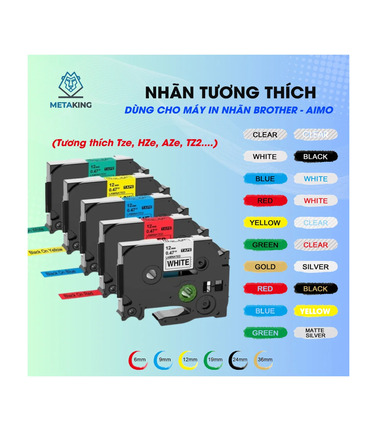 Nhãn In AZe-231 [12mm X 8m, Chữ đen trên nền trắng] | ⓿❾❼❼❹❼❽❹❻❻ | METAKING