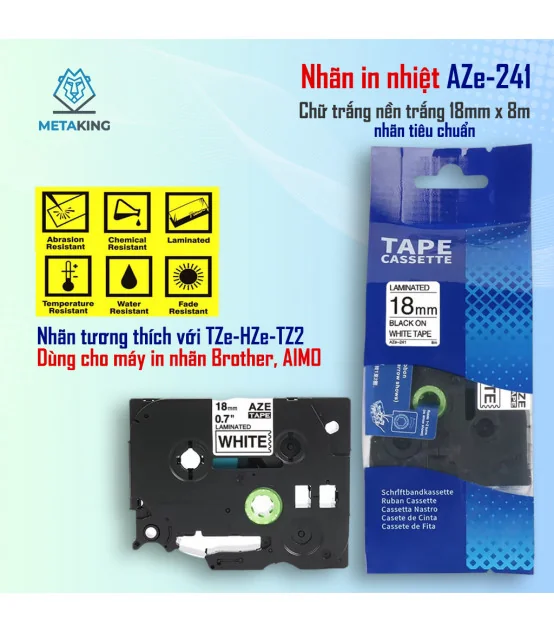 Nhãn In AZe-241 [18mm X 8m, Chữ đen trên nền trắng] | ⓿❾❼❼❹❼❽❹❻❻ | METAKING