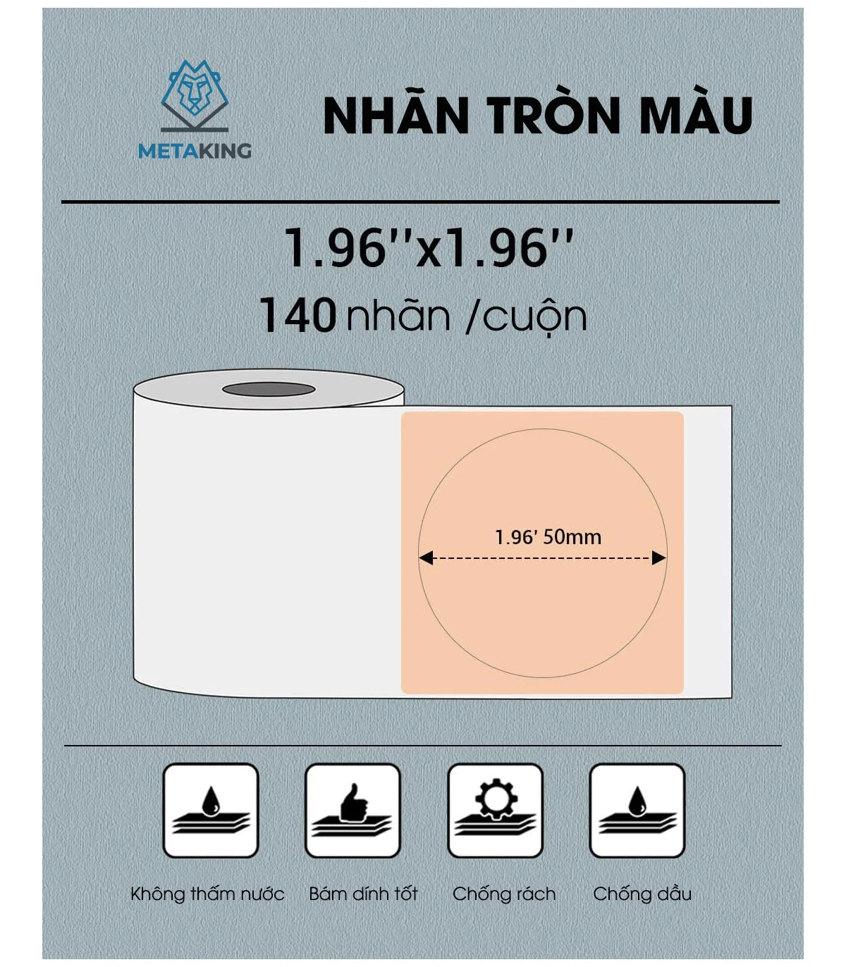 Nhãn Tròn 50 X 50mm, Màu Vàng, KTR-5050-140YL | ⓿❾❼❼❹❼❽❹❻❻ | METAKING