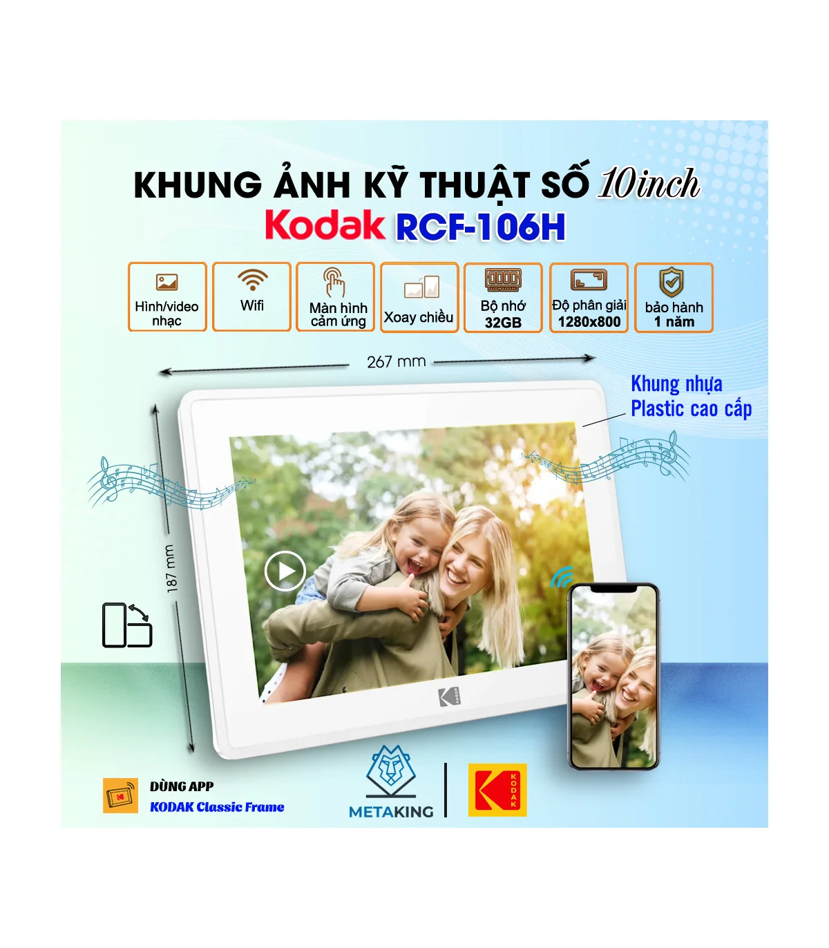 Khung Ảnh Kỹ Thuật Số Wifi Kodak RCF-106H | ⓿❾❼❼❹❼❽❹❻❻ | METAKING