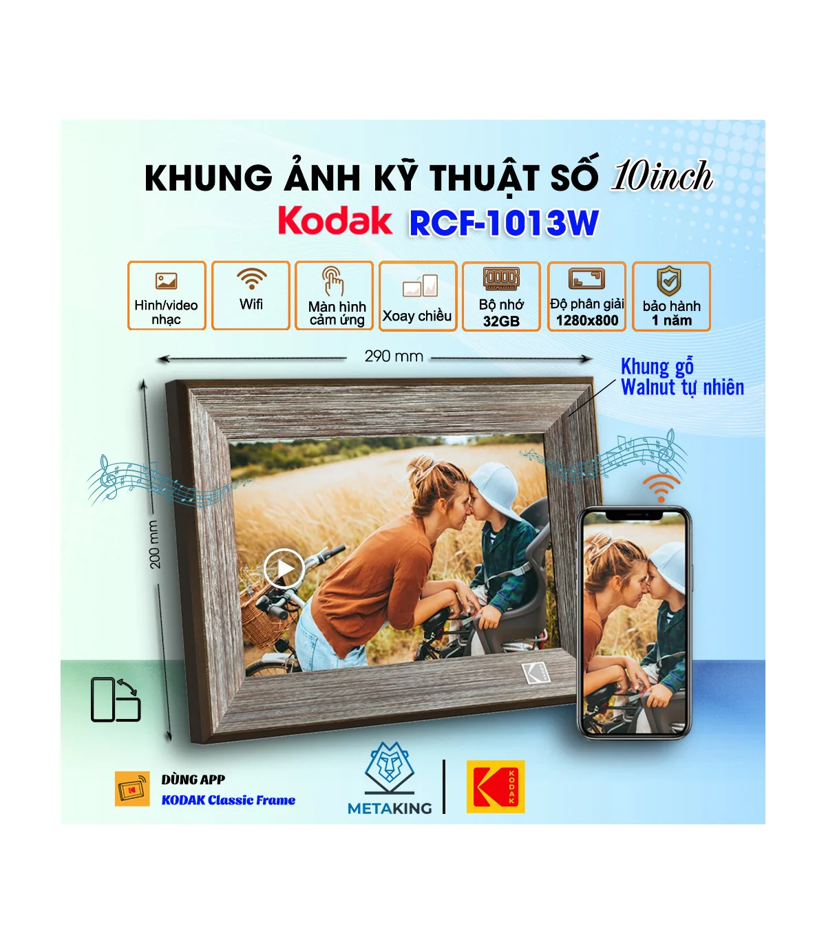 Khung Ảnh Kỹ Thuật Số Wifi Kodak RCF-1013W | ⓿❾❼❼❹❼❽❹❻❻ | METAKING
