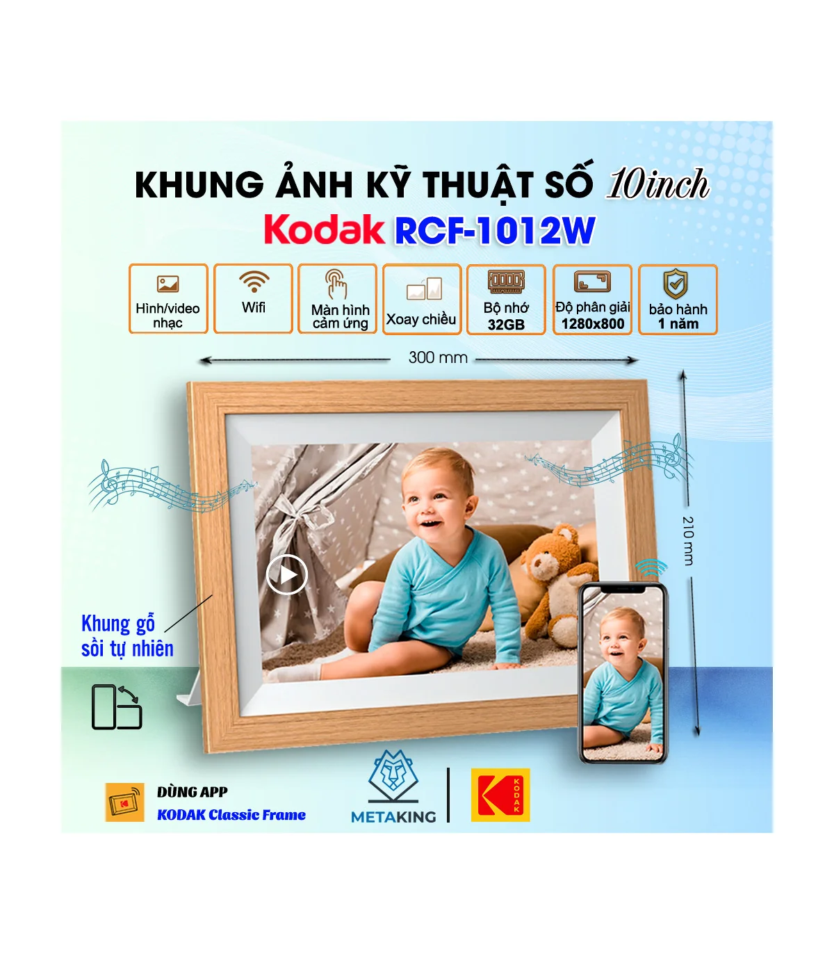 Khung Ảnh Kỹ Thuật Số Wifi Kodak RCF-1012W | ⓿❾❼❼❹❼❽❹❻❻ | METAKING