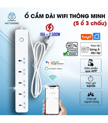 Ổ Cắm Dài Thông Minh Wifi TUYA 5 Ổ 3 Chấu, điều khiển độc lập app Tuya Smart Life, Hẹn giờ Bật Tắt | ⓿❾❼❼❹❼❽❹❻❻ | METAKING