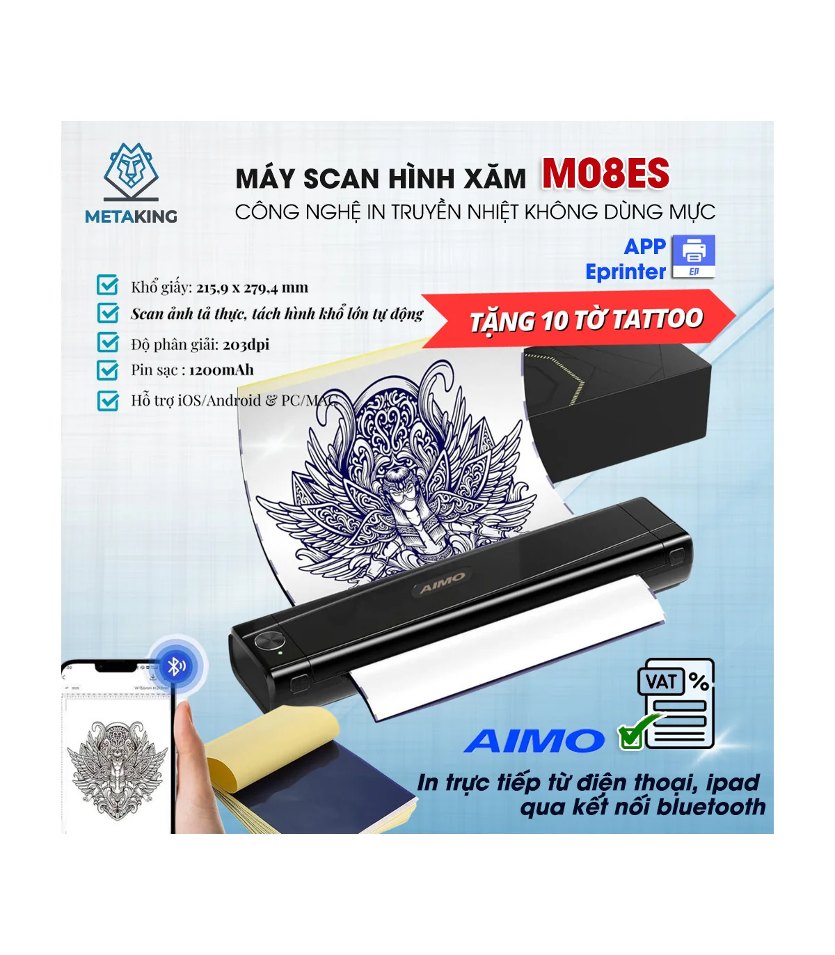 Máy Scan Hình Xăm M08ES (A4, USB, Bluetooth) | ⓿❾❼❼❹❼❽❹❻❻ | METAKING