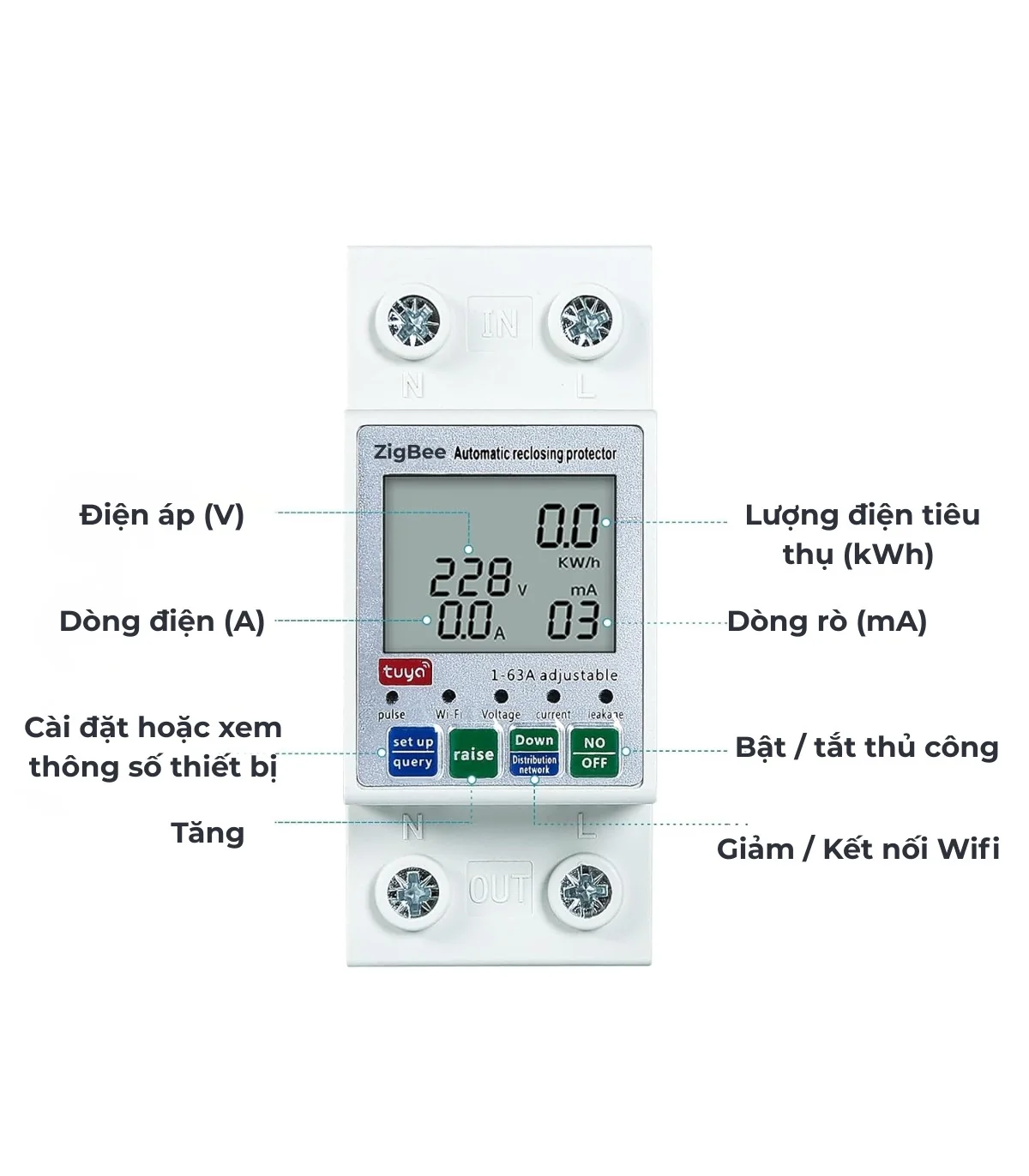 Công Tơ Điện Tuya Zigbee, Đồng Hồ Đo Điện 63A, Điều Khiển Từ Xa, Chống Rò Rỉ Điện | ⓿❾❼❼❹❼❽❹❻❻ | METAKING