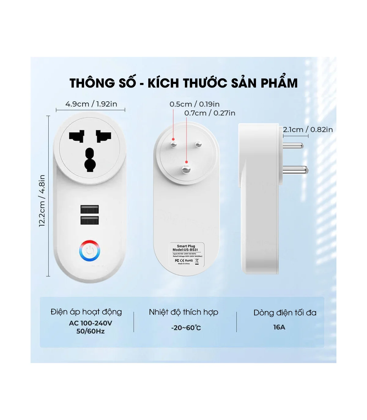 Ổ cắm điện Wifi / Sạc nhanh USB A Tuya 16A-3500W - Hẹn Giờ bật/tắt - Điều Khiển Từ Xa Qua Ứng Dụng SmartLife | ⓿❾❼❼❹❼❽❹❻❻ | METAKING