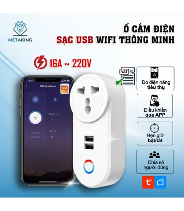 Ổ cắm điện Wifi / Sạc nhanh USB A Tuya 16A-3500W - Hẹn Giờ bật/tắt - Điều Khiển Từ Xa Qua Ứng Dụng SmartLife | ⓿❾❼❼❹❼❽❹❻❻ | METAKING