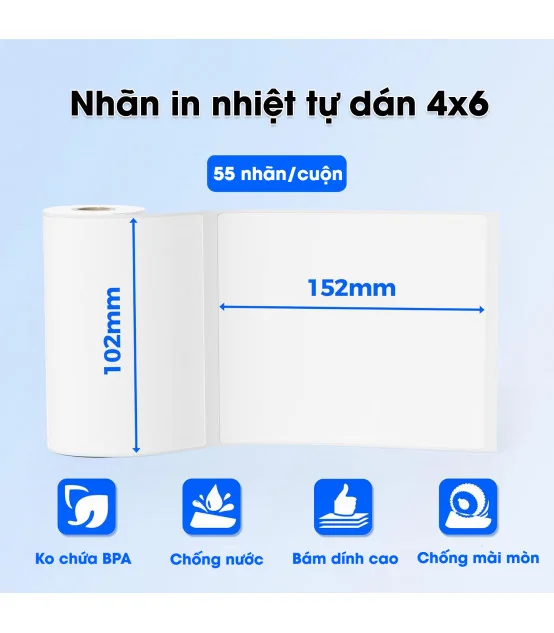 Nhãn Nhiệt 4x6 inch - 102x152mm dùng cho vận chuyển, địa chỉ, thư từ, bưu phẩm | ⓿❾❼❼❹❼❽❹❻❻ | METAKING