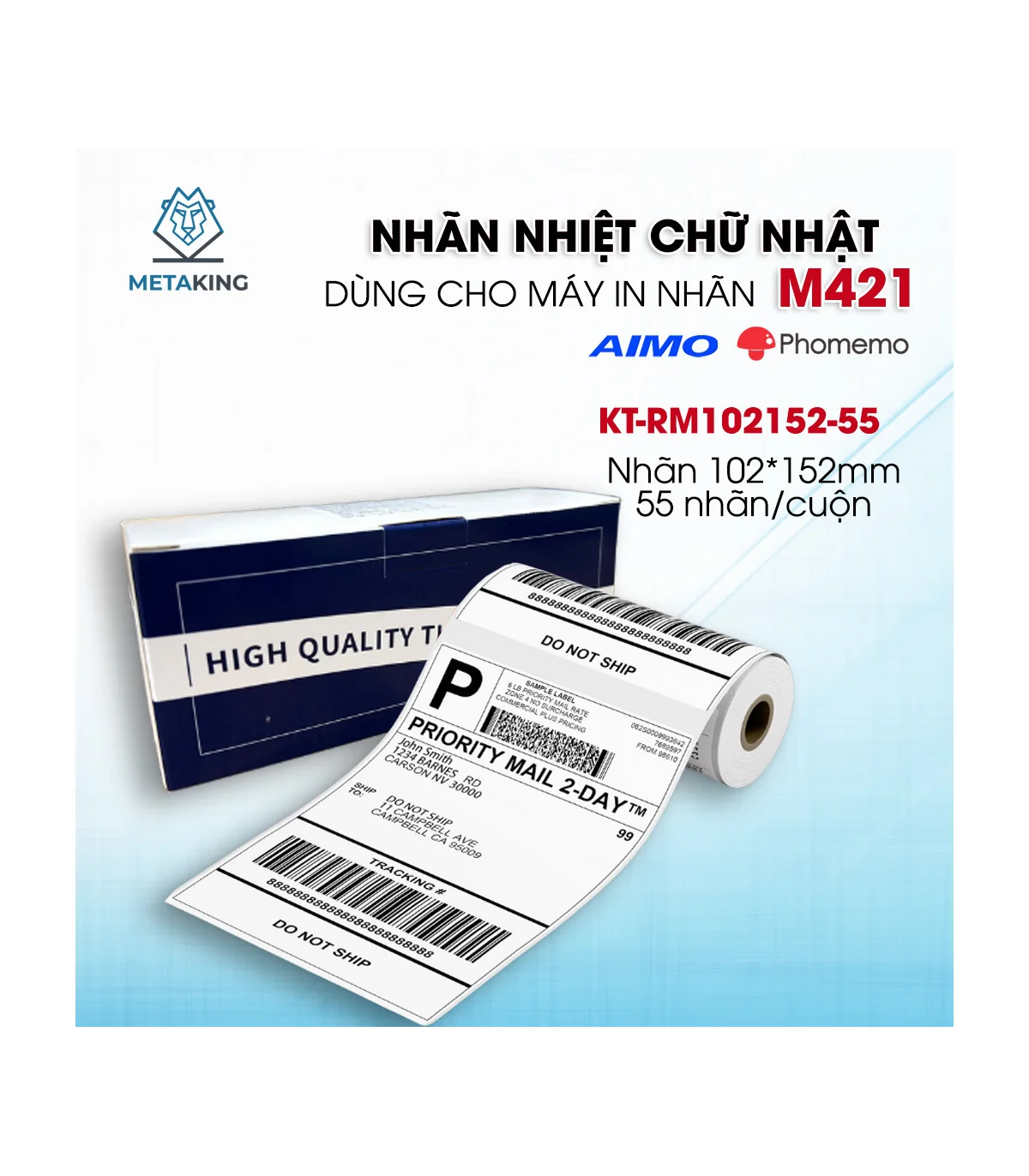 Nhãn Nhiệt 4x6 inch - 102x152mm dùng cho vận chuyển, địa chỉ, thư từ, bưu phẩm | ⓿❾❼❼❹❼❽❹❻❻ | METAKING