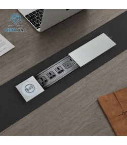 Ổ cắm điện âm bàn cao cấp MK102SS - Sạc ko dây 15W, 3 ổ cắm, 2 cổng sạc USC A/C, 1 Lan & 1 HDMI