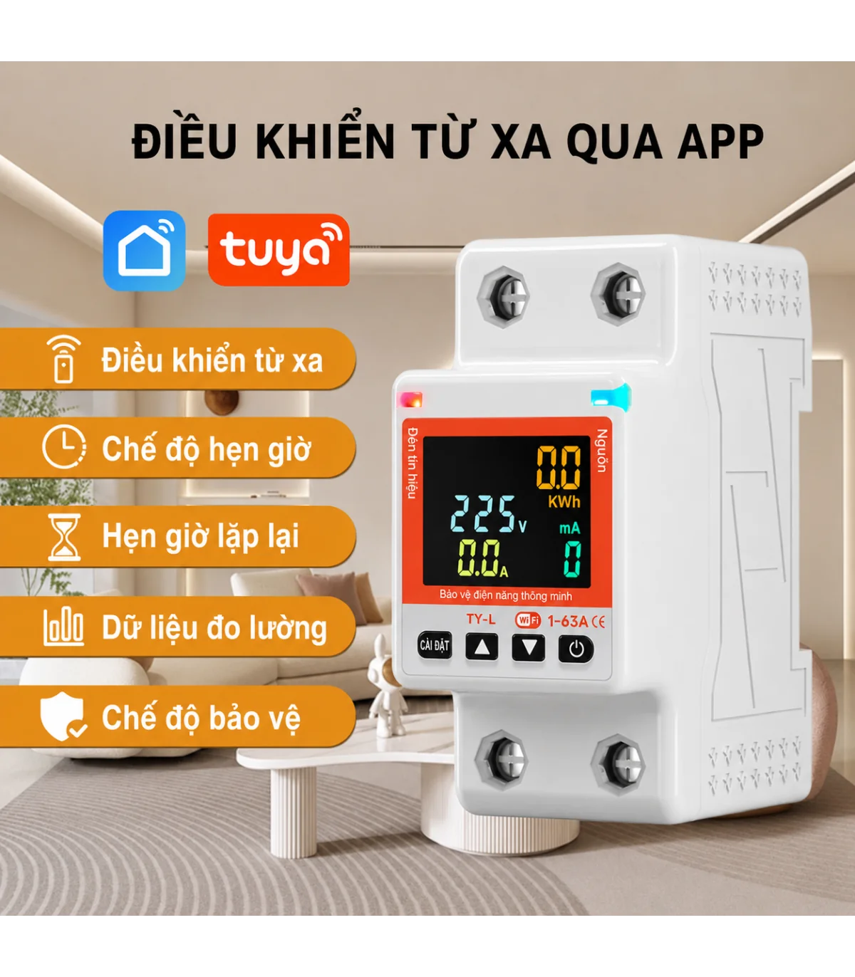 Công Tơ Điện Tử Thông Minh Wifi [ TUYA ], Chóng Rò Rỉ Điện, Đồng Hồ Đo Điện 63A, Điều Khiển Từ Xa | ⓿❾❼❼❹❼❽❹❻❻ | METAKING