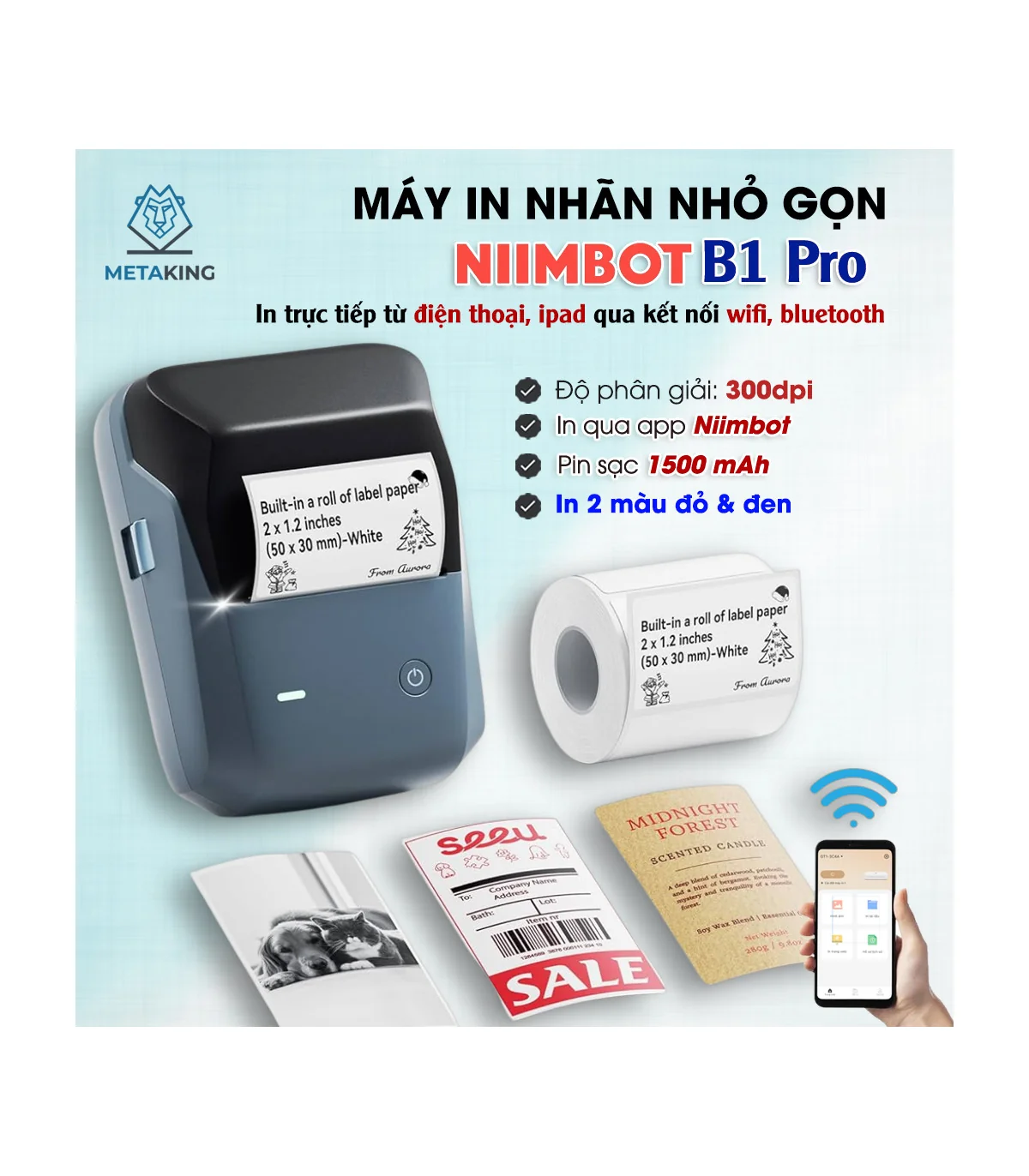 Máy in nhãn Niimbot B1 Pro – 300 Dpi - In 2 màu đỏ, đen | ⓿❾❼❼❹❼❽❹❻❻ | METAKING