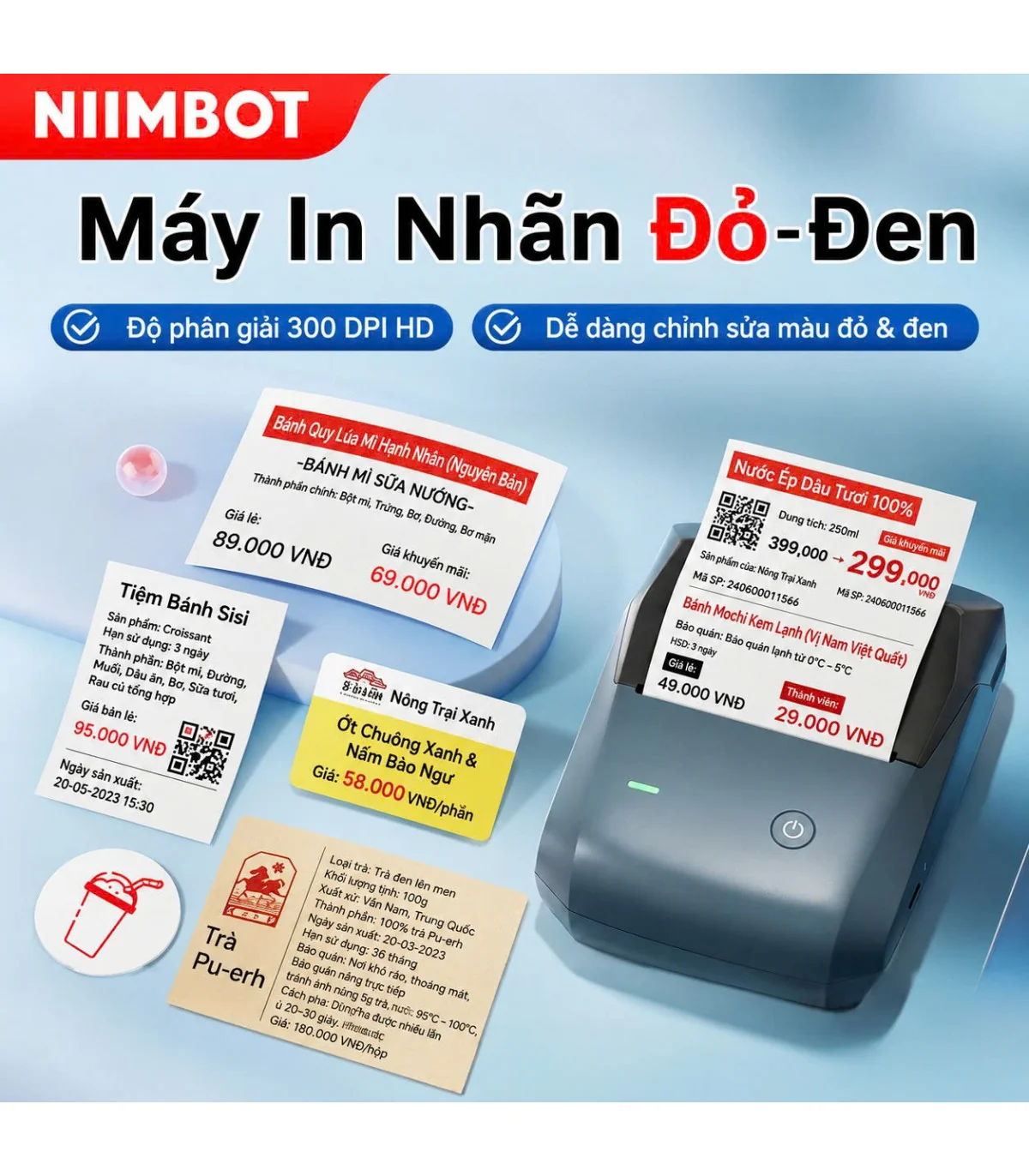 Máy in nhãn Niimbot B1 Pro – 300 Dpi - In 2 màu đỏ, đen | ⓿❾❼❼❹❼❽❹❻❻ | METAKING