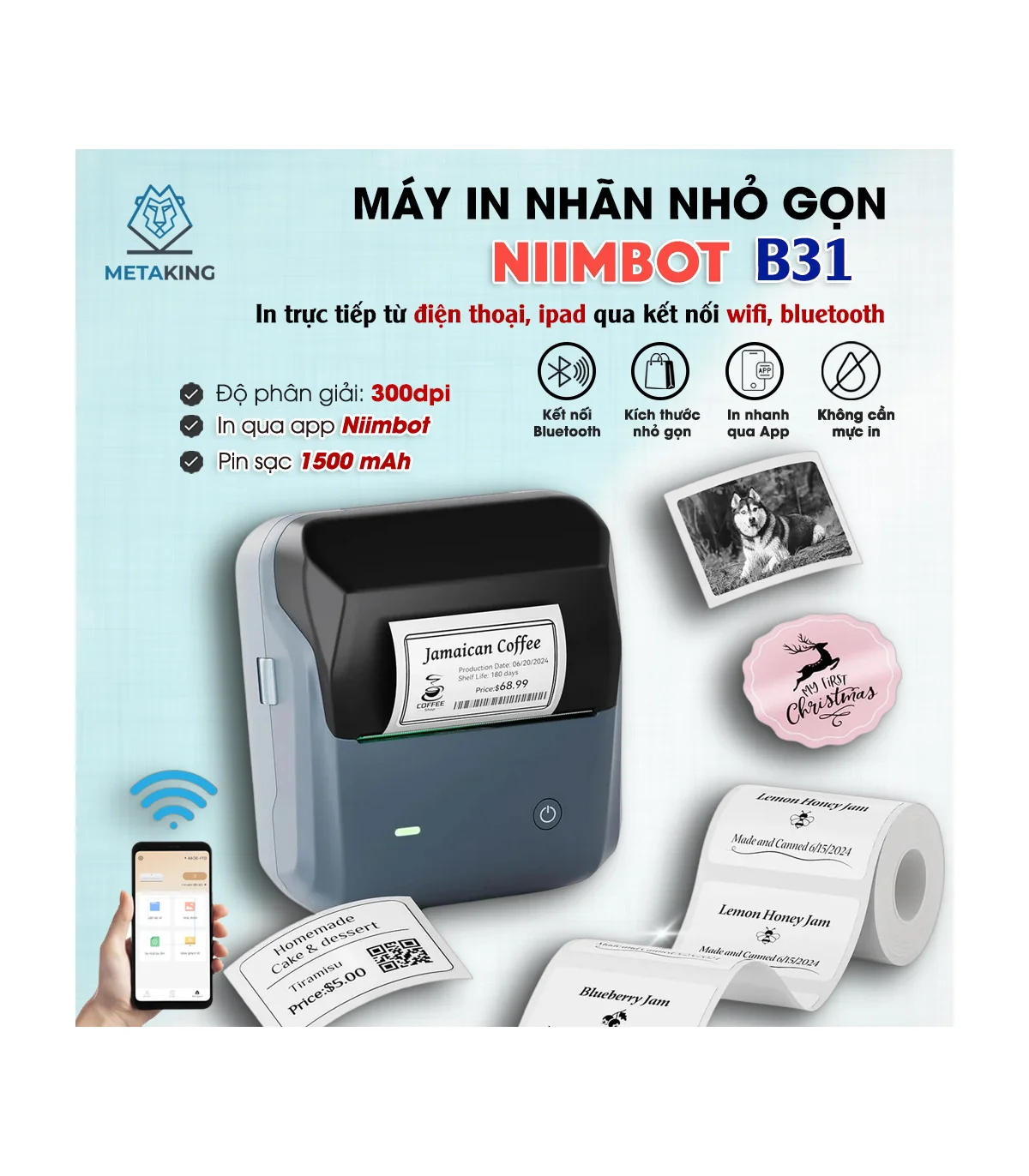 Máy in nhãn nhiệt Bluetooth NIIMBOT B31 | ⓿❾❼❼❹❼❽❹❻❻ | METAKING