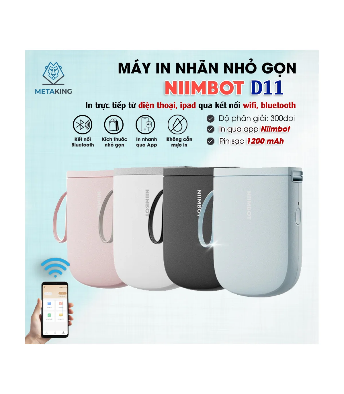 Máy in nhãn nhiệt Bluetooth NIIMBOT D11_H | ⓿❾❼❼❹❼❽❹❻❻ | METAKING