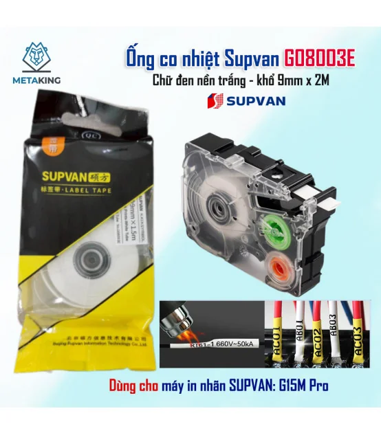 Ống co nhiệt Supvan G8003E - Khổ 9mm × 2M | ⓿❾❼❼❹❼❽❹❻❻ | METAKING