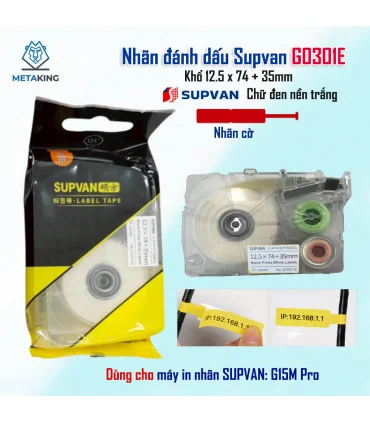 Nhãn Cáp Chữ T Supvan G301E - Khổ 12,5 mm × 74 mm + 35 mm, 70 nhãn/cuộn | ⓿❾❼❼❹❼❽❹❻❻ | METAKING