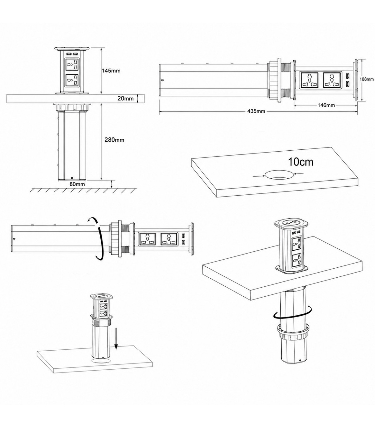 MK102EG Ổ Cắm Điện Âm Bàn Tích Hợp Sạc Không Dây 15W  - 04 Cổng Cắm - 02 USB A/C | ⓿❾❼❼❹❼❽❹❻❻ | METAKING