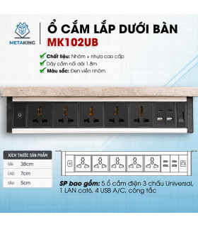 Ổ cắm điện lắp dưới bàn (hoặc trên tường) cao cấp Meta MK102UB | ⓿❾...
