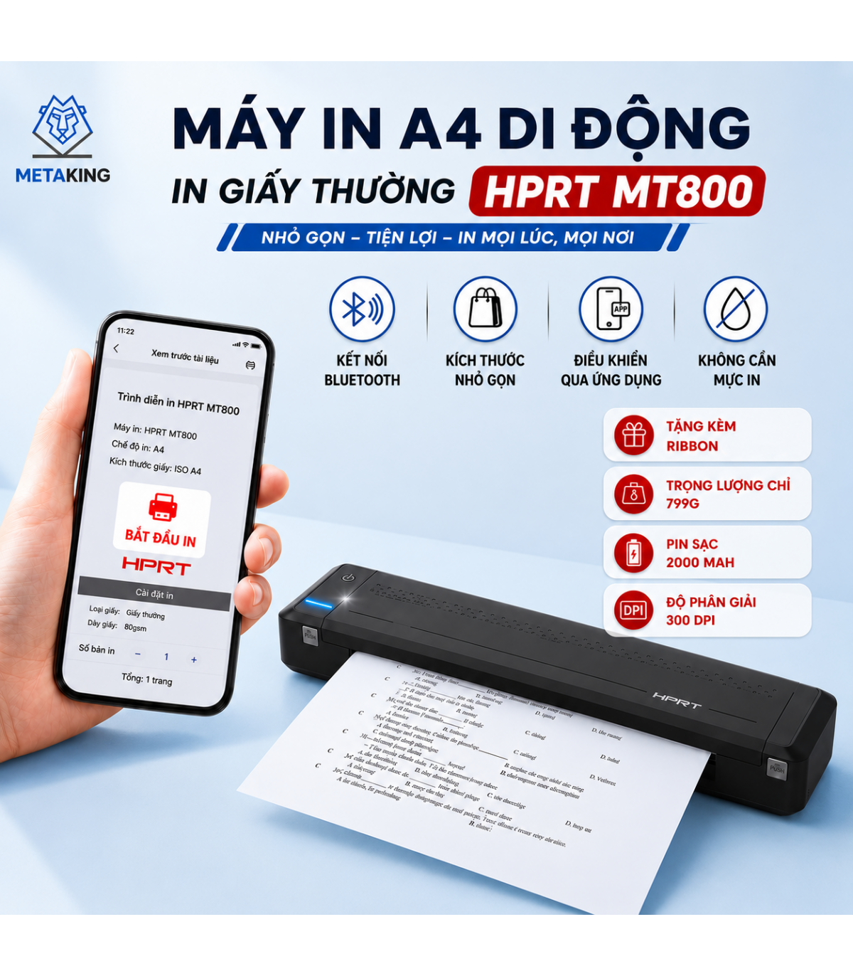 Máy in nhiệt di động HPRT MT800 Bluetooth | ⓿❾❼❼❹❼❽❹❻❻ | METAKING