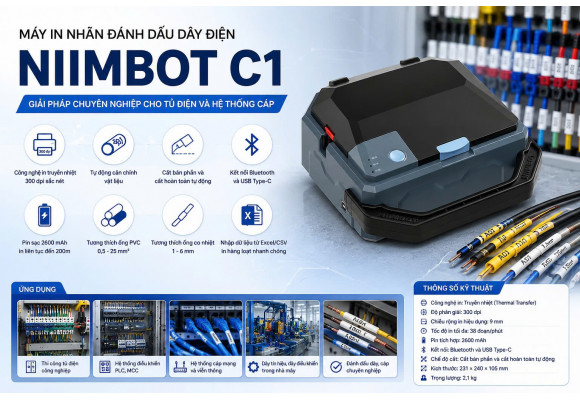 Máy in nhãn đánh dấu dây điện Niimbot C1 – Giải pháp chuyên nghiệp cho tủ điện và hệ thống cáp
